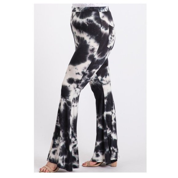 Plus Black Tie Dye Bell Bottom Flare Leg Pants - Picture 5 of 6